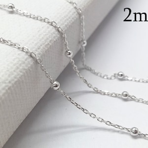 1 m (3.28 Fuß) Sterling Silber Perlen Kette 1 mm, 2 mm Perle, Satelliten Perlenkette, Satelliten Panzerkette, dünne zarte Kette, gepunktete Kette