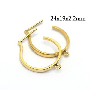 2pairs Brass Hoop Round Stud Earrings 24x19mm with loop thickness 2.2mm, JBB Findings Gold Plated Hoop Stud, Jewelry Base