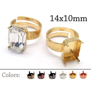 1pc Adjustable Octagon Bezel Ring Settings 14x10mm fit Swarovski 4610 - Ring - Jewelry Base - Brass, Copper, Silver, Gold, Rose gold plated