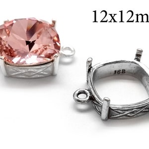 2pcs Sterling Silver 925 Crown Bezel Cup 12x12mm 2 loops fit 4470 - Pattern bracelet , Bezel Link Connector - JBB Finding - QFMarket