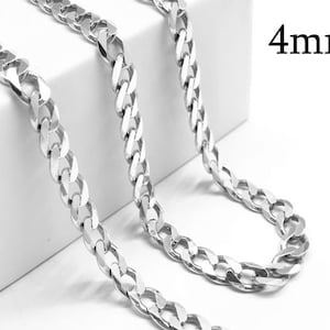 1meter Sterling silver 925 Flat Curb Chain 4mm Unfinished (3.28 Feet), Gourmet chain for necklace -This type of chain available in spools