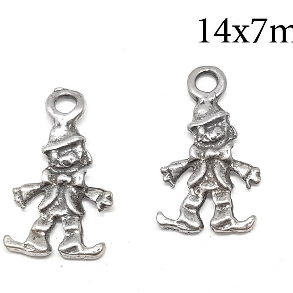 8pcs Sterling Silver 925 Kid Pendant 14x7mm, Small Clown Charm 1 loop - Silver Child Pendant - Antique Shiny Silver, QFMarket - JBB Findings