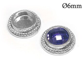 2pcs Sterling Silver 925 Bezel cups 6mm without loops, Jewelry base, Bezel settings, Crown Bezel Cup, JBB findings, cabochon setting