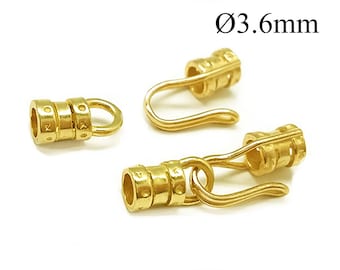 4sets Brass Ends Hook and Eye Crimp End Caps ID 3.6mm,  Cord Ends Caps, Jewelry Fastener - Copper, Brass, Silver, Gold, JBB Findings