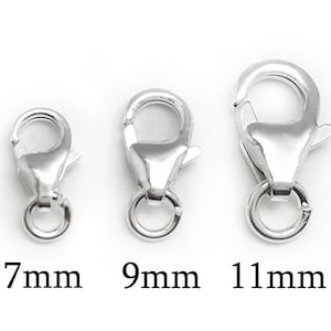 10pcs Sterling Silver 925 Lobster Clasp 16mm, 13mm, 11mm, 9mm with loop - clasp with jump ring for necklace, bracelet, findings for DIY