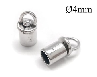 May include: Two silver-colored cylindrical cord ends with attached loops, each featuring a 925 stamp on the side. The components have a diameter of 4mm as indicated by the text in the image. These metal findings are designed for jewelry making.