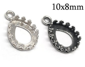 3pcs Tear drop Bezel Cup 10x8mm Sterling Silver 925, with 1 loop Silver - Jewelry base, Cabochon Bezel settings JBB Findings