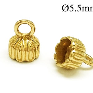 6pcs Brass Crimp End Cap ID 5.5mm with 1 loop Flower, JBB Findings, QFMarket, Cord End Caps, Shiny or Antique Brass, Copper, Silver