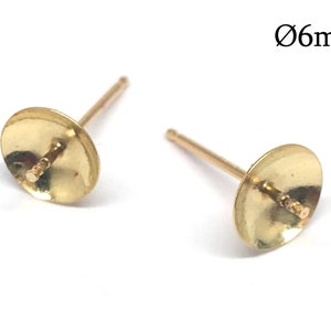 1pair Solid Gold 14K Stud Pearl earring holder 6mm, JBB Findings, 14K Yellow Gold Earrings Stud Setting Pearl, earring cup