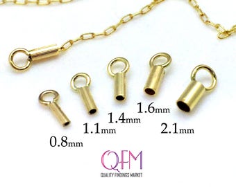 10pcs Gold Filled 14K Crimp End Cap inside diameter of 0.8mm, 1.1mm 1.4mm, 1.6mm, 2.1mm - Chain / Cord Ends Caps - Beading Chain End Cap