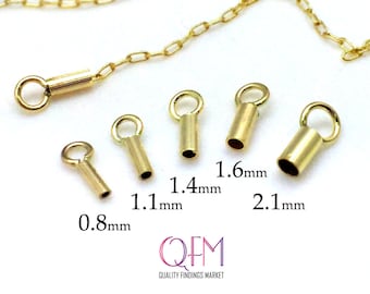 10pcs Gold Filled 14K Crimp End Cap inside diameter of 0.8mm, 1.1mm 1.4mm, 1.6mm, 2.1mm - Chain / Cord Ends Caps - Beading Chain End Cap