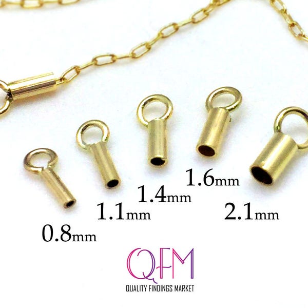 10pcs Gold Filled 14K Crimp End Cap inside diameter of 0.8mm, 1.1mm 1.4mm, 1.6mm, 2.1mm - Chain / Cord Ends Caps - Beading Chain End Cap