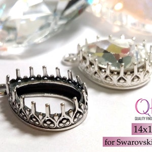 3pcs Drop Bezel Cup 14x10mm Sterling Silver 925, with 1 loop Shiny or Antique Silver Fits Swarovski 4320 - Jewelry base - Bezel settings