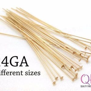50pcs 14K Gold Filled Head Pins, Flat Head 12mm, 25mm, 37mm, 50mm - Nail Headpin 0.5mm / 24 Gauge, Gold Filled Jewelry Supplies