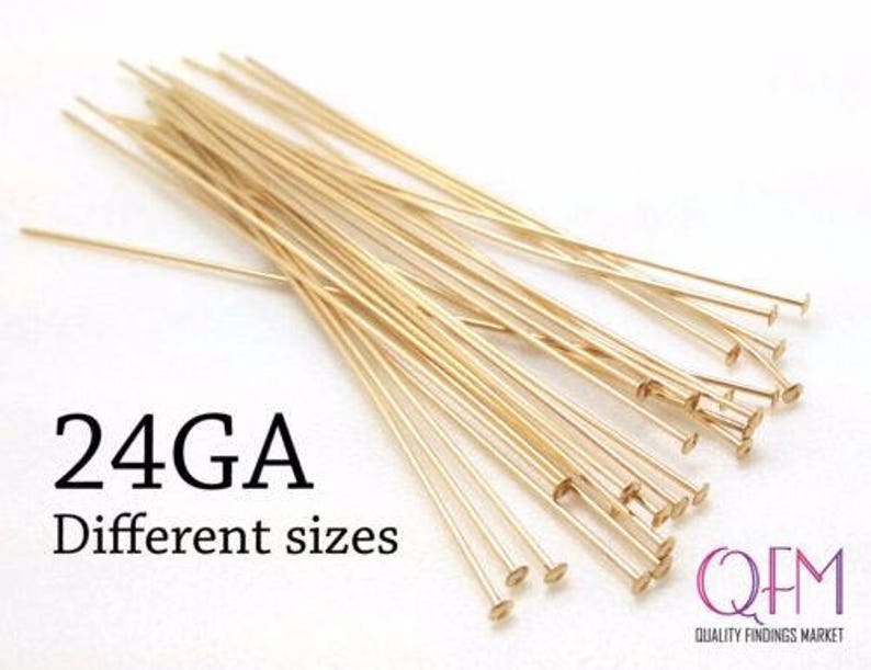 50pcs 14K Gold Filled Head Pins, Flat Head 12mm, 25mm, 37mm, 50mm Nail Headpin 0.5mm / 24 Gauge, Gold Filled Jewelry Supplies image 1