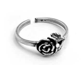 1 anillo abierto ajustable de plata de ley 925 con diseño de rosa, anillo floral, JBB Findings