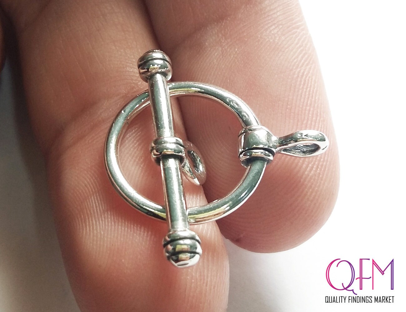 Vintage Sterling Silver 925 Toggle Clasp Set - 15mm Round With 20mm Bar - Indonesia