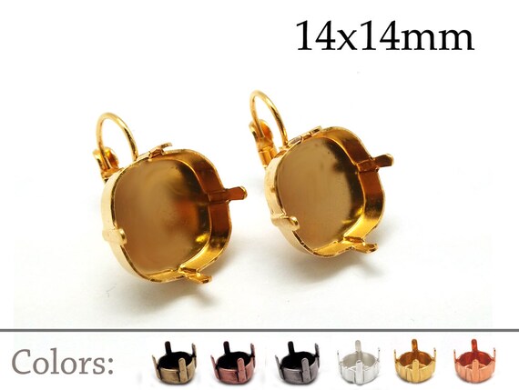 3pairs Cushion Bezel Earring Settings 14x14mm Lever Back Fit