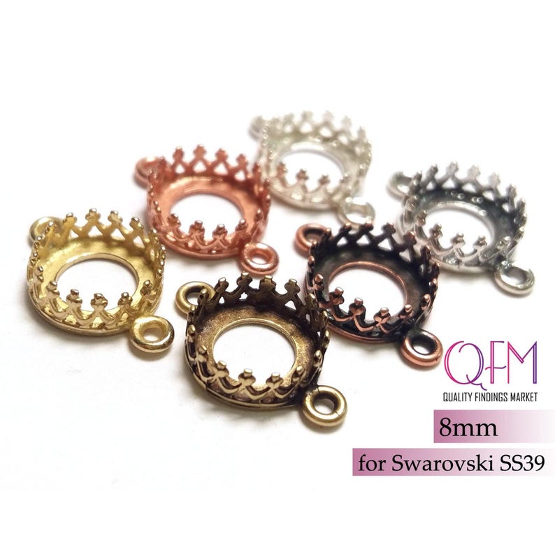 Runde Kronenfassung aus Messing, 8 mm, 2 Ösen – Cabochon-Fassung für Armbänder, 3 Stück Bild 2