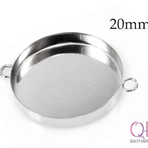 5pcs Silver Bezel Setting 20mm with 2loops, Sterling Silver Bezel Cup, Silver Pendant , Jewelry Base, Silver Charm Base, JBB Findings
