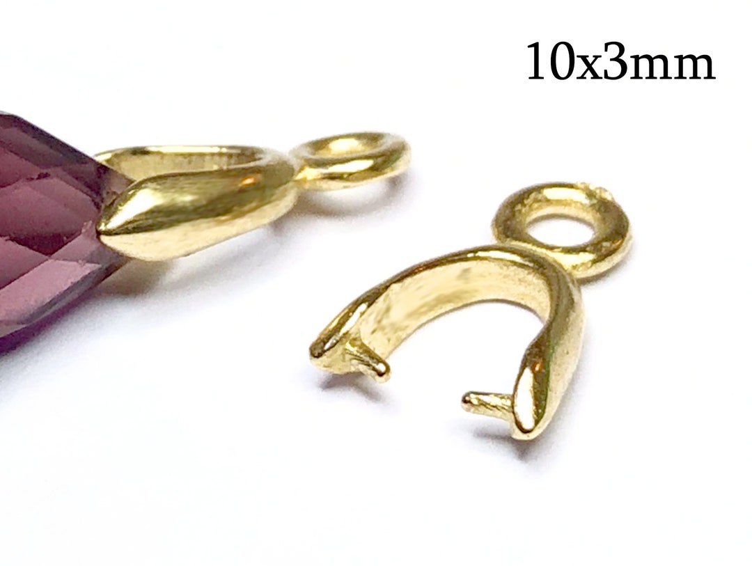1pc 14K Solid Gold Pinch Bails 10x3mm With Loop, 14K Yellow Gold Bail