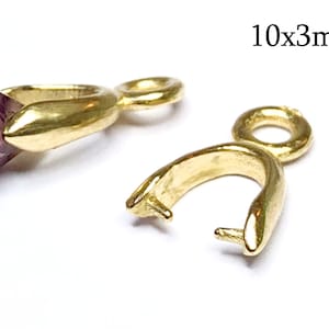 1pc 14K Solid Gold Pinch Bails 10x3mm with loop, 14K Yellow Gold Bail findings Pendant link, Clip Connector Necklace JBB, White, Rose Gold