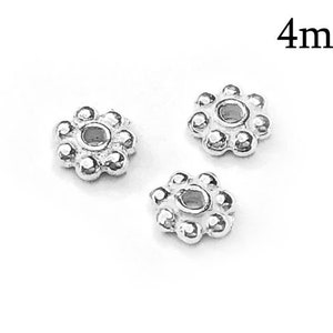 10pcs Sterling Silver 925 Daisy Spacer flower bead Rondelle 4mm with hole 0.8mm - Silver beads - Round Spacer balls, JBB findings-QFM