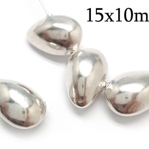 2 Stück Sterling Silber 925 Perle - Hohlperle 15 x 10 mm Loch 1,1 mm Glänzendes Silber Elektroforming - JBB Findings, silberne Bohne, natürliche Silberperle