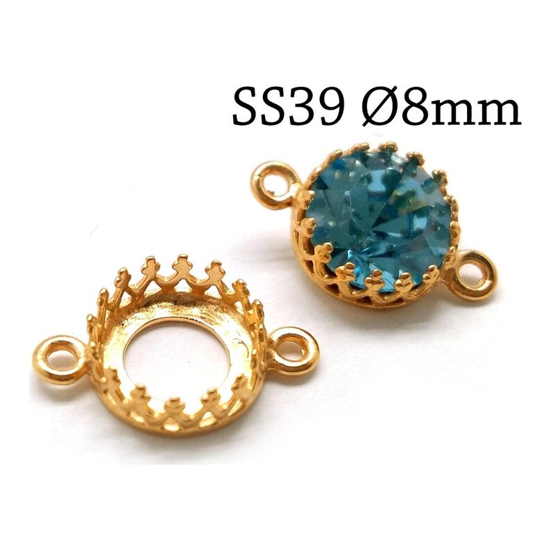 Runde Kronenfassung aus Messing, 8 mm, 2 Ösen – Cabochon-Fassung für Armbänder, 3 Stück Bild 1