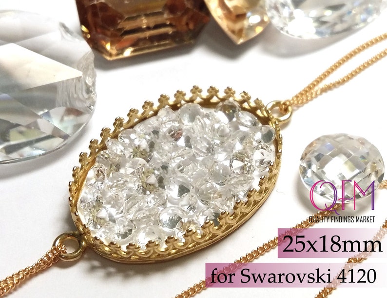 4pcs Oval Crown Bezel Cup 25x18mm Brass with 2 loops Finishes Antique Shiny Silver plated Antique Shiny Brass Antique Shiny Copper
