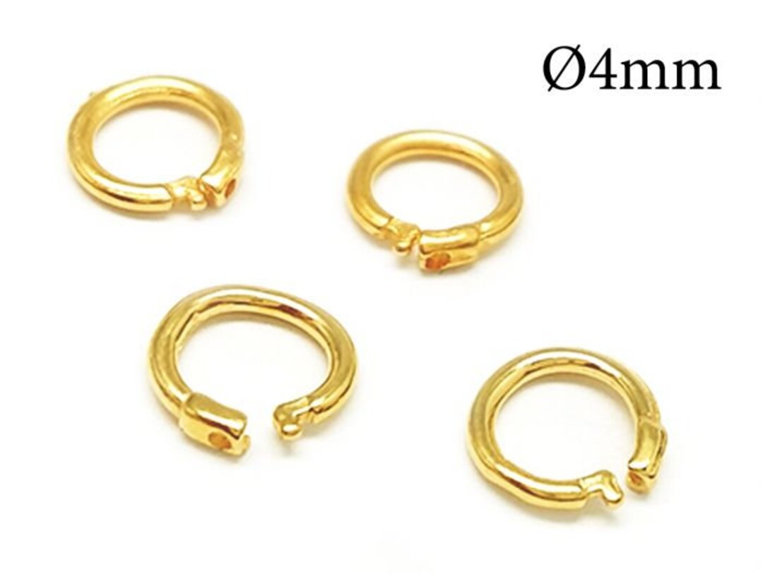 2pcs Solid Gold 14K Lock in Jump Rings Round 4mm, JBB Findings, 14K Yellow Gold Link Lock Jump