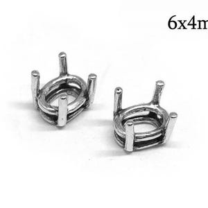 5 szt. opraw z owalnej ramki Chaton ze srebra próby 925, 6 x 4 mm, bez szlufek, baza do biżuterii, oprawa JBB, akcesoria jubilerskie