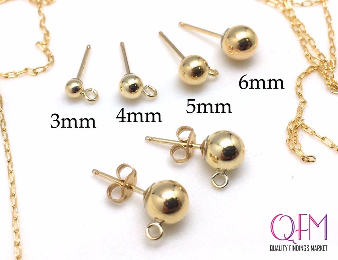 3 Pairs (6pcs) Gold Filled 14K Stud Ball Earrings With 2.5mm Loop ...