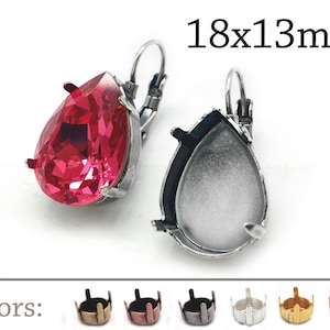 2pairs Drop Bezel Earring Settings 18x13mm - Lever Back fit Swarovski 4320 - Jewelry Base - Brass, Copper, Silver, Gold, Rose gold plated