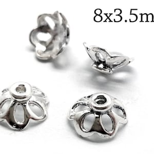 10pcs Sterling Silver Bead Caps 8mm , 925 Sterling Silver Flower Bead Caps, Silver Bead Caps, Spacer Beads Cap - JBB Findings - Bead End Cap