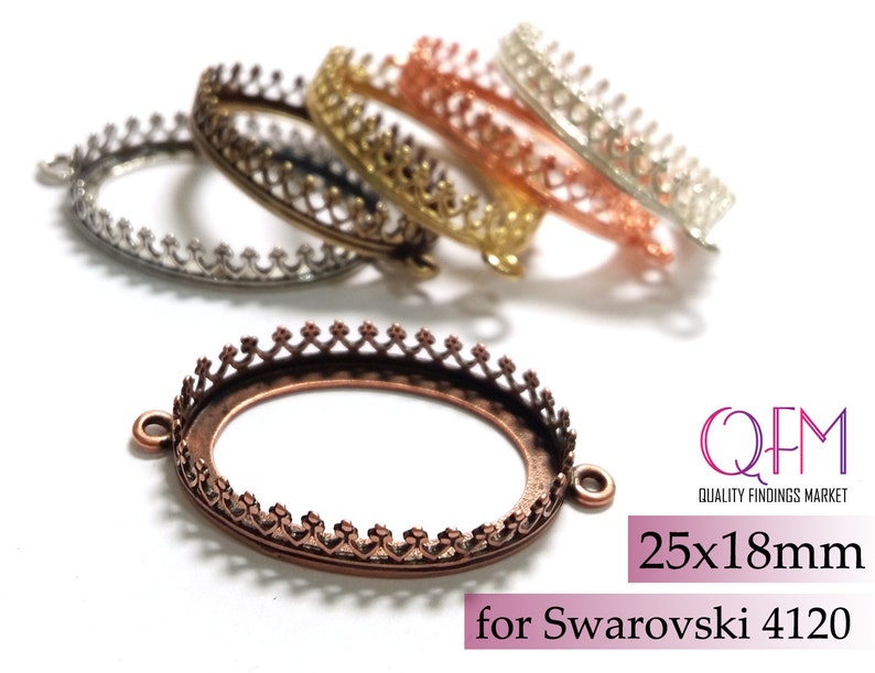 4pcs Oval Crown Bezel Cup 25x18mm Brass with 2 loops Finishes Antique Shiny Silver plated Antique Shiny Brass Antique Shiny Copper