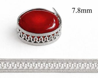 1 unidad de alambre de engaste de galería de plata fina 999 fundida con patrón de 63x7,8 mm