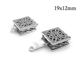 1pc Sterling Silver 925 Filigree Box Clasp 19x12mm with 3 loops,  Pearl Clasp, Vintage Square Clasp, Secure Fastener, Multi Strand Clasps