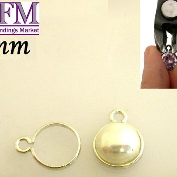 12 Pcs/pk Crimp Bezel Cup one loop in Sterling Silver, Round shaped - Jewelry base - Bezel settings, cabochon setting