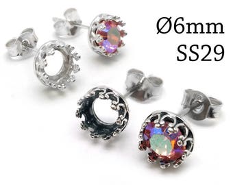Pendientes De Plata 925 Con Piedra Natural - Botón Redondo 6x6mm, Chapado En Rodio, Regalo Mujer