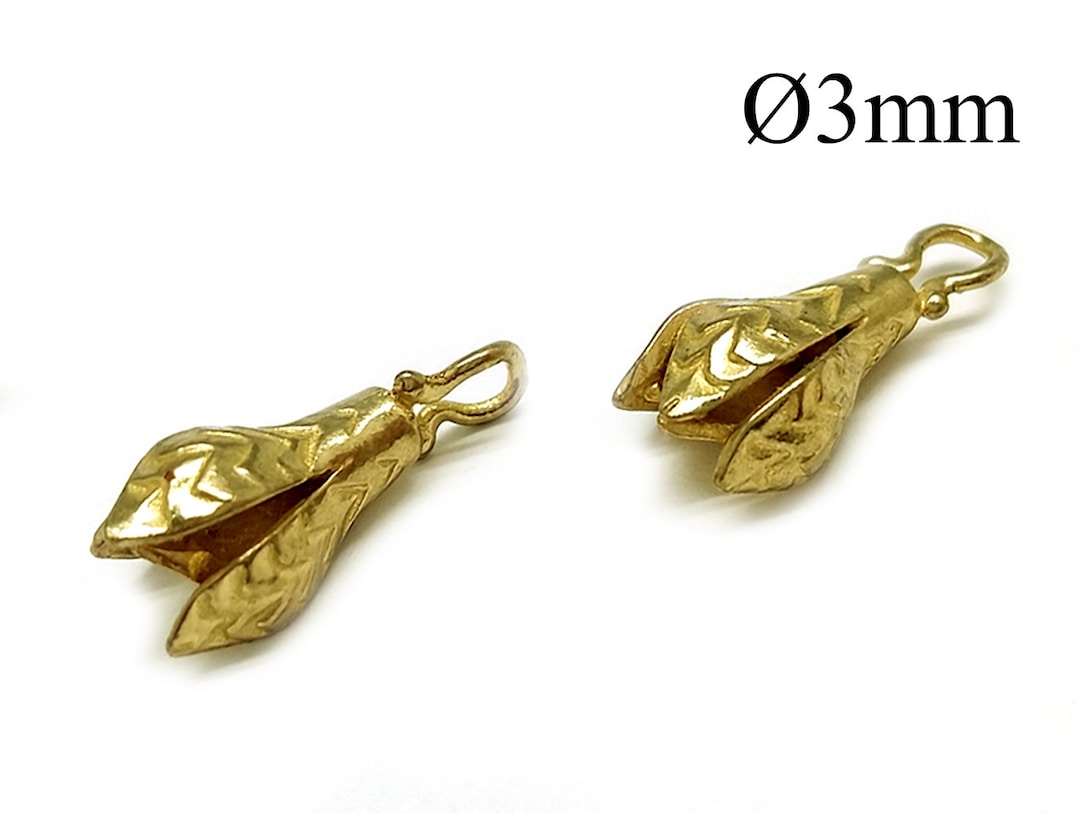 4pcs Brass Crimp End Cap ID 3mm With 1 Loop Flower, Cord Ends Caps