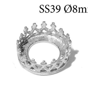 6pcs Sterling Silver 925 Crown Bezel cups 8mm without loops Fits Swarovski ss39, Jewelry base, Bezel cabochon setting