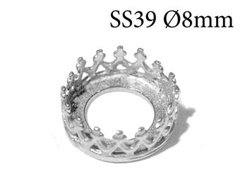 6pcs Sterling Silver 925 Crown Bezel cups 8mm without loops Fits Swarovski ss39, Jewelry base, Bezel cabochon setting