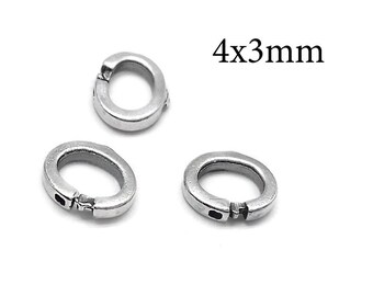 10 st. låsbara hoppringar i sterlingsilver, ovala 4 x 3 mm - 925 berlocker, öppna hoppringar för armband - glänsande eller antiksilver