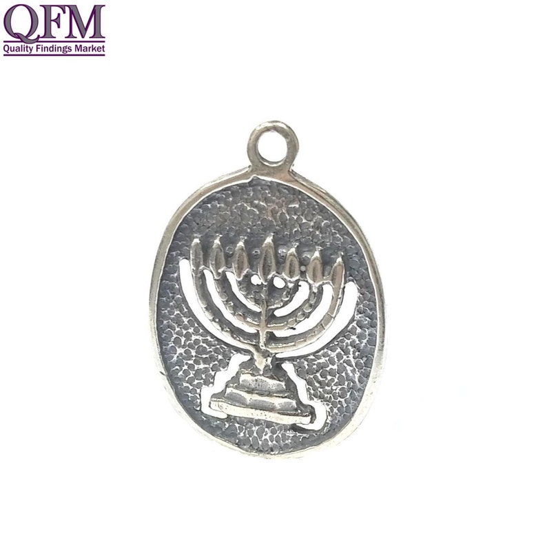 Ciondolo In Argento Sterling 925 Menorah - Charm Per Braccialetto, Simbolo Ebraico Del Candelabro - 2