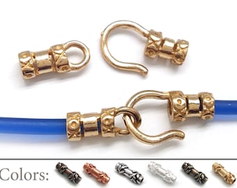 3sets Brass Ends Hook Eye Crimp End Caps, inside diameter of 1mm, 2mm, 2.2mm, 2.8mm, 3.3mm, 4mm - Leather Clasp, Cord Ends Caps