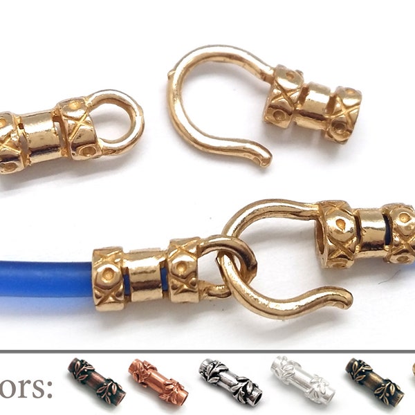 3sets Brass Ends Hook Eye Crimp End Caps, inside diameter of 1mm, 2mm, 2.2mm, 2.8mm, 3.3mm, 4mm - Leather Clasp, Cord Ends Caps