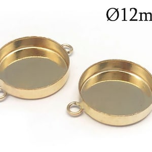 2pcs Gold Filled Round Bezel Cup with 2 loops for cabochon 12mm - Jewelry bases, Bezel settings Gold Filled ,Cabochon settings, JBB Findings