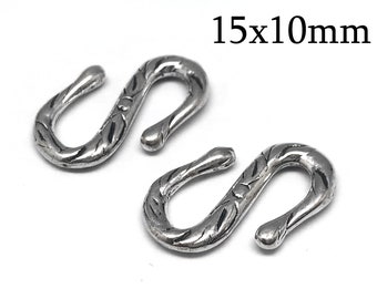 925スターリングシルバーSクラスプ、フッククラスプ、Sコネクタ15 x 10 mm、ジュエリー製作用品、JBB金具、Sフッククラスプ4個
