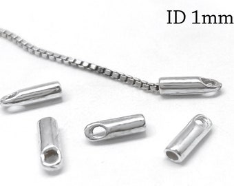 30pcs Sterling Silver 925 Crimp End Cap, with inside diameter 1mm - Chain / Cord Ends Caps - Beading Chain End Cap